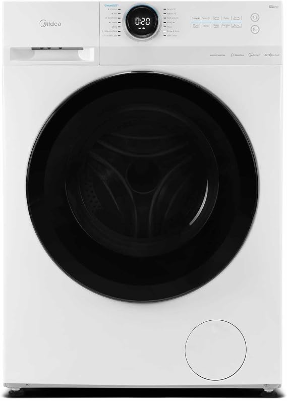 Midea MF20EW90WB Freestanding Washing Machine, BLDC Motor, Bright LED Display Lunar Dial, Steam, Allergy Care, Half-Load, Add Garment, Delay Start, Child Lock, App Control, 9 kg White