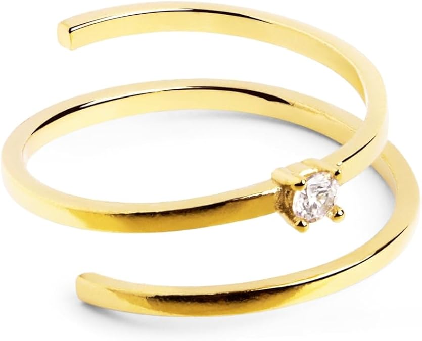 SINGULARU - Spiral Spark Ring, Adjustable, 925 Sterling Silver with 18K Gold Plated Finish, One Size Fits Most. Jewellery for Women