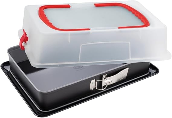 Dr. Oetker 1123 Rectangular Removable Oven Mould with Enamelled Base and Non-Stick with Lid with Handles for Transporting Food, 38 x 25 x 7 cm, 1 Unit