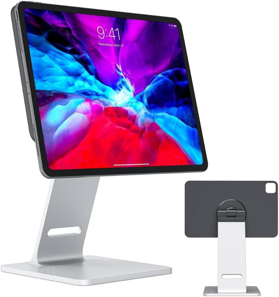 Magnetic Tablet Stand Compatible with Coverzone Professional iPad Pro 12.9 and Compatible with Air 13 M2 – 360° Rotatable Aluminum Holder Bracket Fixed Design for Desktop Use, Magstand, ID-MST-2-GY