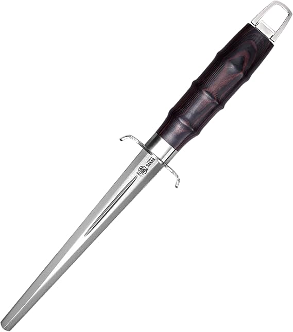 Mitsumoto Sakari 7インチ フラットダイヤモンドナイフシャープナー パッカーウッドハンドル
