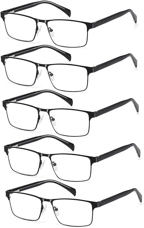 EYECEDAR 5-Pack Reading Glasses for Men Black Rectangle Frame Adjustable Metal Spring Hinges Readers 1.5