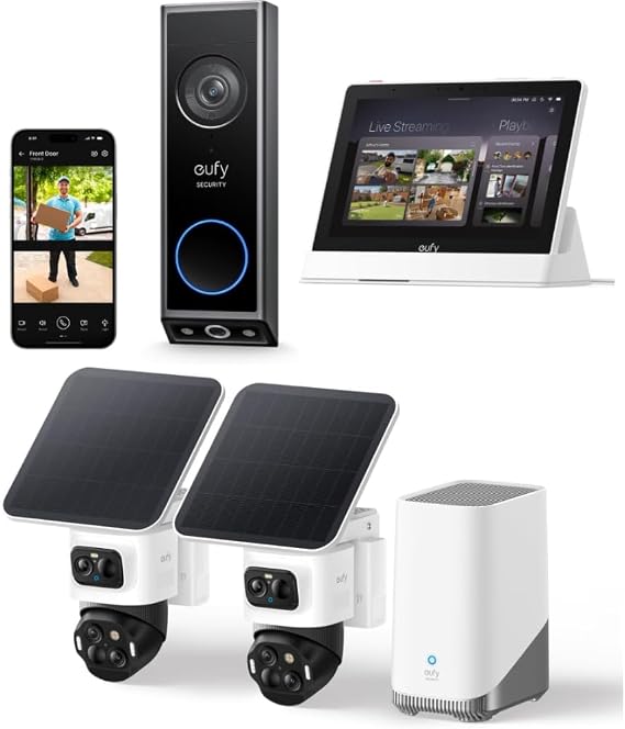 eufy Security eufyCam S4 2-Cam Kit Smart Display E10 Video Doorbell E340 Dual Cameras with Delivery Guard 2K Full HD Wireless Video Doorbell Camera