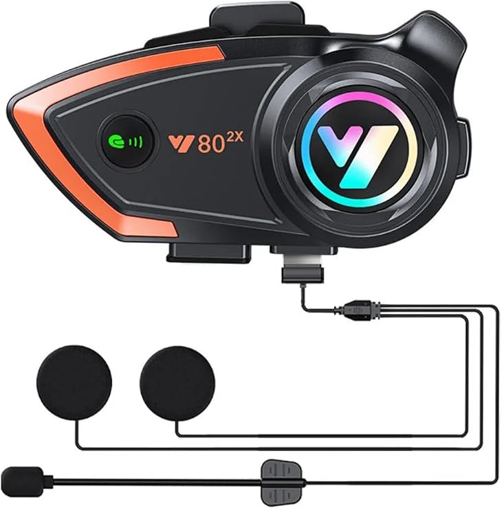 Yeni Model Y80-2X Motosiklet İntercom 2 Kişilik Bağlantı RGB Işıklı Bluetooth Kulaklık Seti