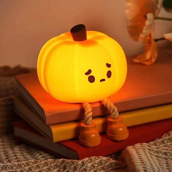 Coverzone Yumuşak Silikon Pumpkin Mini Gece Lambası Dekoratif Işık Derecesi Ayarlanabilir Yatak Odası Lambası Bal Kabağı Kitap Okuma Lambası Çocuk Odası 8cm x 9cm [Enerji Sınıfı A+]