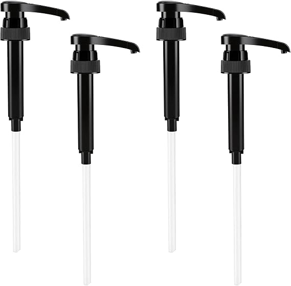Coffee Syrup Pump Dispenser,Compatible with 1000ml Torani,Davinci,Monin Skinny Syrup Bottles,No Drip Dispenser for Precise Portion Control,Lockable Design for Kitchen, Cafe, Bar (4 Pack, Black)