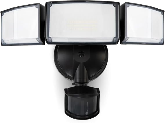 LUTEC LED Security Lights Motion Sensor Light Outdoor, 3-Head Motion Detected Flood Light, 5000K Daylight, IP54 Water Resistant, Dusk to Dawn for Garage, Yard, Porch (Black) [Energy Class D]