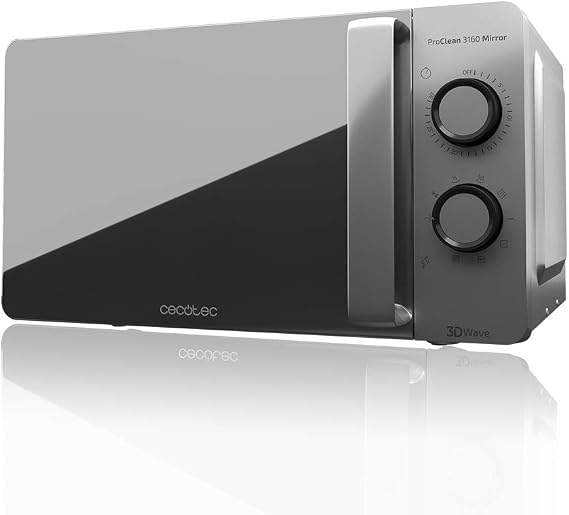 Cecotec ProClean 3160 Mirror Microwave, 700 W with 6 Levels, Grill 800 W, Capacity 20 L, Ready2Clean Coating for Better Cleaning, 3DWave Technology, Timer, Mirror Effect Design