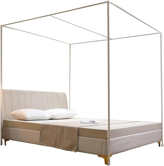 Canopy Bed Frame Thickened Stainless Steel Metal Canopy Frame Posts Four Corner Canopy Bed Frame Posts Suitable for Twin, Full, Queen and King Size(120x200cm(47x79inch))