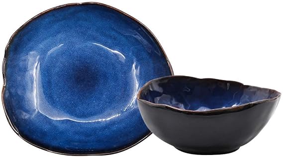 Dinner Set,Ceramics Dinnerware Set, Cat's Eye Blue 8 Pieces Tableware Serving Steak Dish | Porcelain Dinner Set for Restaurant