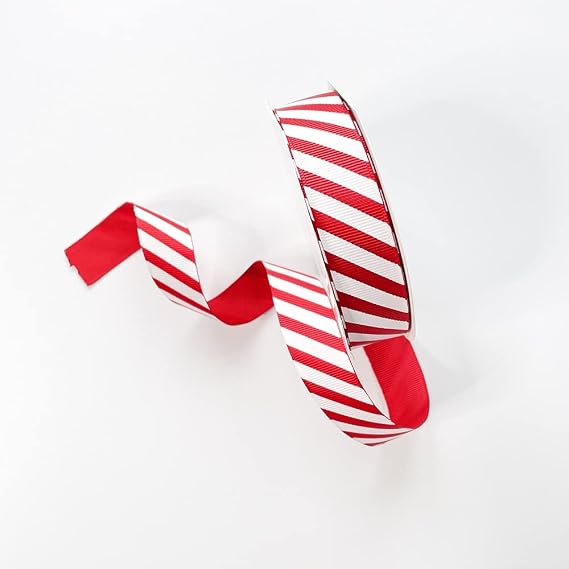 Plush Addict Candy Stripe Christmas Ribbon for Floral, Gift Wrapping, Christmas Tree, Ornaments, Wreaths, Bows, Holiday Decorations and General Crafts - Red - 22mm Wide x 25 Metre