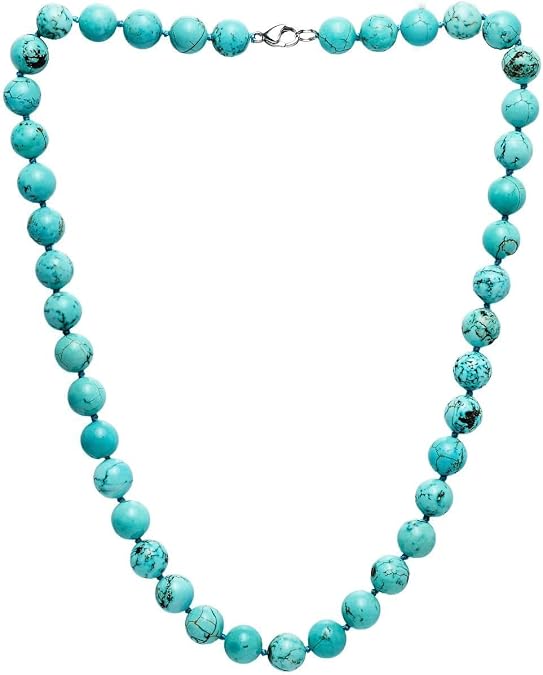Treasure Bay Women's Beaded Necklace FAB 10mm Blue Turquoise Gemstone Necklace For Women Ladies Girls 48cm