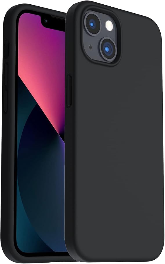 ORNARTO for iPhone 13 Case 6.1", Liquid Silicone Shockproof Cover-Black