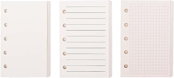 3 Pack Refill Paper Loose Leaf Paper 120 Sheets Refillable Planner Binder Paper M5-5 Hole Mini Binder Paper 2.64''x4.09'' Filler Paper Blank&Grid&Lined