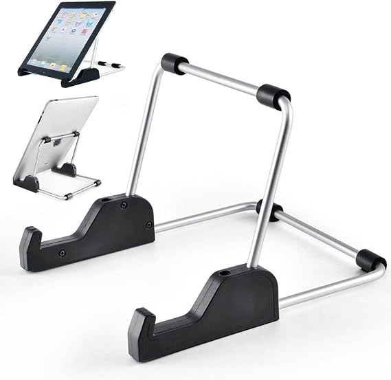Kinizuxi Adjustable Tablet Stand for Desk,Aluminum Phone & Tablet Holder for Desk,Foldable Non-Slip Desktop Stand Compatible with iPad,iPhone,Samsung Galaxy Tab, Kindle,Display Stand, eReaders(Black)