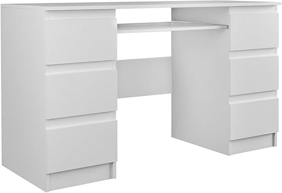 WHATSIZE ENTERPRISE Kuba Computer Desk with 6 Drawers and Keyboard Tray, Large Home Office Desk with Storage, Study Desk for Home Office, Matt White