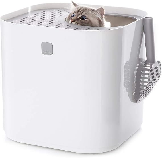 Modkat Litter Box, Top-Entry, Looks Great, Reduces Litter Tracking, Includes Scoop and Reusable Liner - White