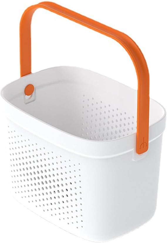 Small Plastic Bath Basket With Handles,Portable Kitchen Cleaning Supply White Storage Tidy Tote Tray Carry Bucket for Shower and Care Accessories White