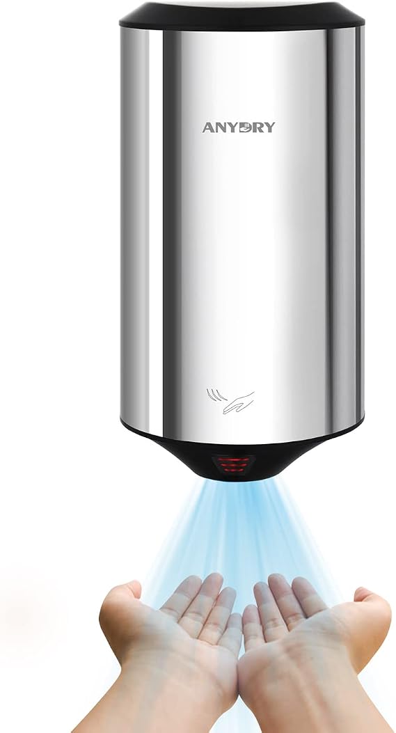 anydry 2805 Automatic Hand Dryer Electric Compact High Speed Hand Dryer Polished Stainless Steel 1350W