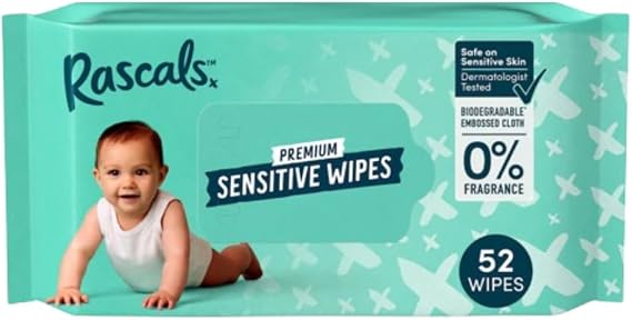 Rascals Premium Sensitive Baby Wipes (1x Pack (Each Pack 52 Wipes))