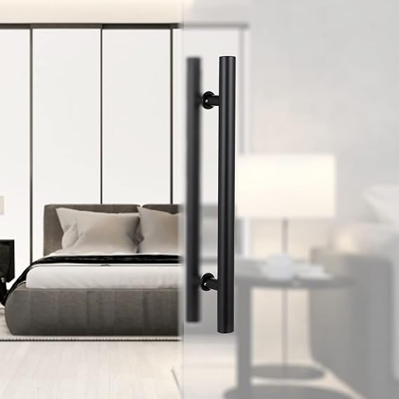 Door Pull Sliding Barn Push Pull Door Handles for Interior/Exterior, Two-Sided Glass Doors Wood Door Commercial Gates Handle H Shape, Easy to Install (Black 120cm/47inch)