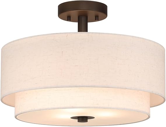 XiNBEi Lighting 40cm Dark Bronze Ceiling Light Double Linen Shade, Bedroom [Energy Class A]