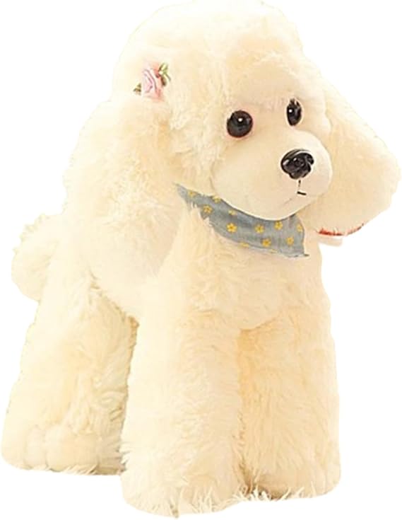 Realistic Dog Stuffed Toy Charming Dog Cuddly Toy with Scarf Kawaii Animal Plush Doll Poodle Plush Dog Gift for Children Girls (20 cm White)