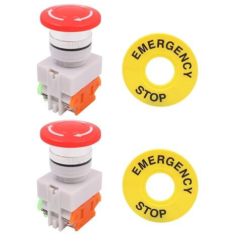 WANGCL 2PCS Emergency Stop Button Rotary Switch Buttons 1NO 1NC with Emergency Stop Sign - LAY37-11ZS