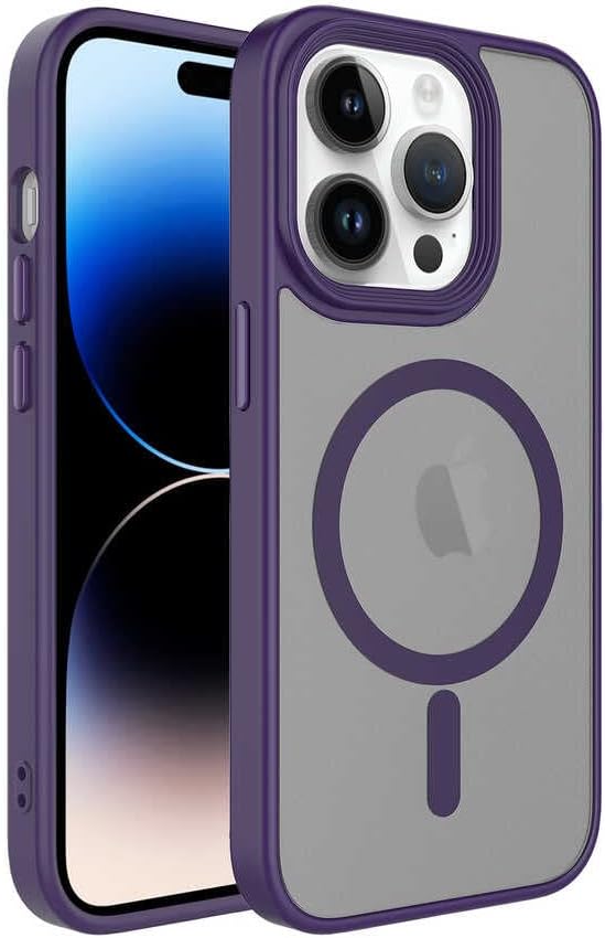 Ehr. iPhone 11 Uyumlu Kamera Korumalı Magsafe ile Uyumlu Wireless Şarj Özellikli Arkası Mat Renkli Silikon Kılıf (Mor, iPhone 14 Pro Max)