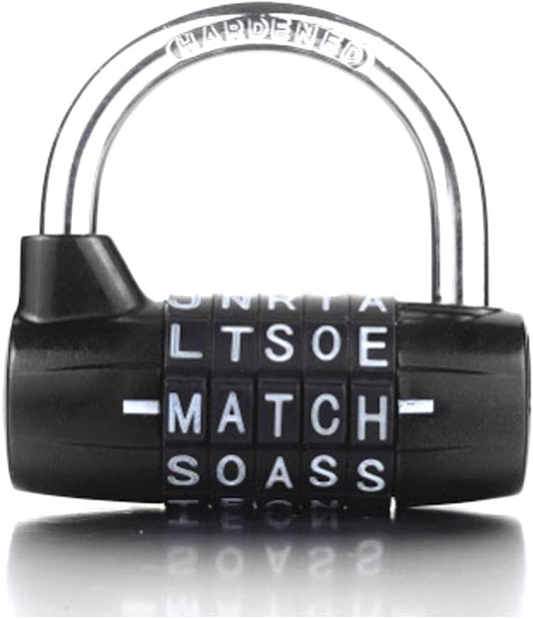 5-Dial Combination Padlock, Black 5 Letters Lock Code Lock Large Gym Cabinet Locker Room Prop Padlock Wordlock PL-004-BK 5-Dial Combination Padlock, Black