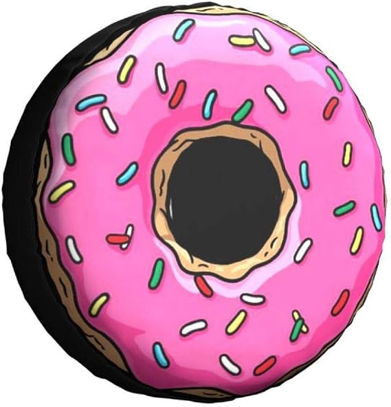 Custom Cloth Wheel Covers -Pink Donut Spare Tire Cover for Mitsubishi Pajero Custom Food Bread Doughnut Dust-Proof Car Wheel Covers 14" 15" 16" 17" Inch, tires cover waterproof