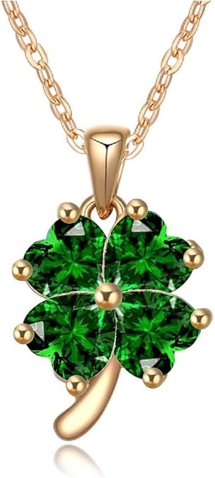 Crystalline Azuria Women's 18ct Gold-Plated Cubic Zirconia Crystals Lucky Clover Necklace Pendant for Women and Girls