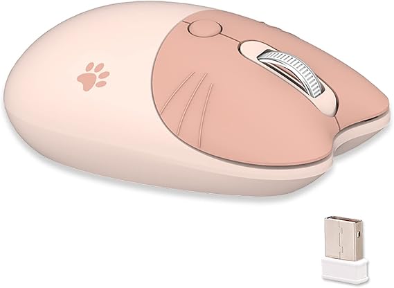 Lomiluskr Cute Cat Wireless Mouse, Lightweight Portable Silent Click Mice, 2.4G Wireless Mice, Candy Colors, Kawaii Mouse for Girls and Kids (Milk Tea)