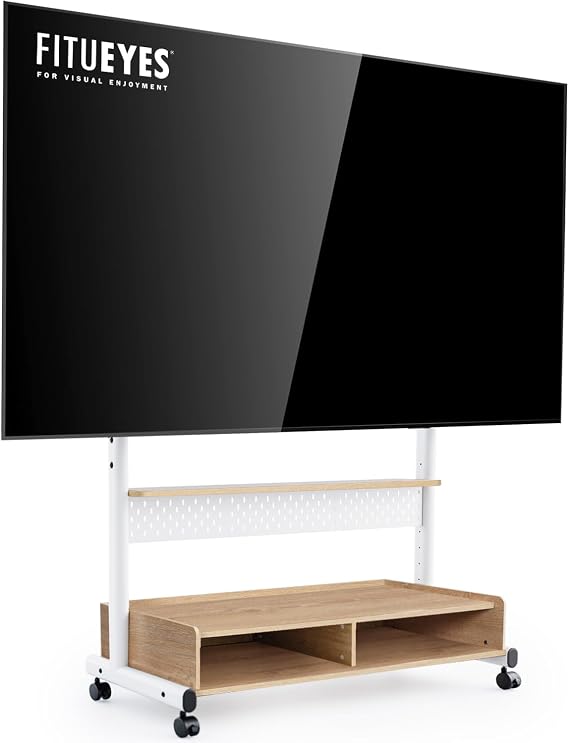 FITUEYES TV Stand Rollable with Two Compartments for 70-100 Inches Up to