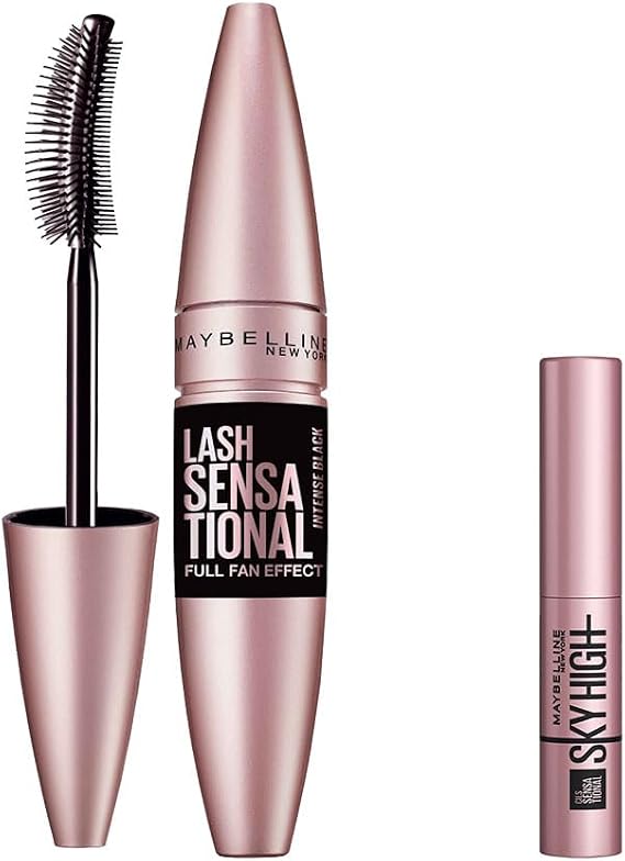 Maybelline New York Lash Sensational Yelpaze Etkili Intense Black Maskara Ekstra Siyah 9.5 ml & Mini Lash Sensational Sky High Maskara Makyaj Seti