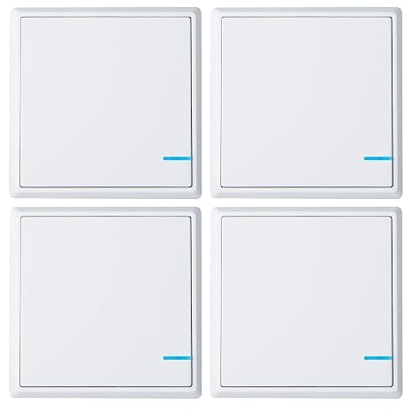 NineLeaf Wireless Switch, Dual Control Push-Button No Wiring, Wireless Panel Switch, Waterproof Remote Light Switch for House Lamp Led, Borderless Light Switch Only, 1-GANG (4Pack)