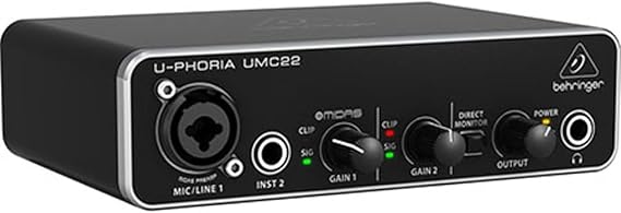 Behringer UMC22 Audiophile 2x2, 48 kHz USB Audio Interface with Midas Mic Preamplifier for Recording Microphones and Instruments