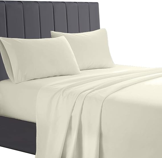 Egyptian Cotton Flat Sheet, 200 Thread Count Cotton Soft, Fade & Wrinkle Resistant Flat Bed Sheets (Double, Cream)