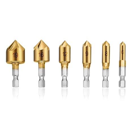 6pcs HSS Countersink Drill Bit Set with 90 Degree Center for Wood Quick Change Bit 6mm - 19mm