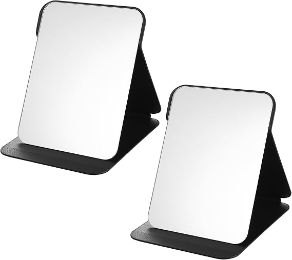 2 Pcs PU Leather Folding Tabletop Mirror, 21.5x15.5cm