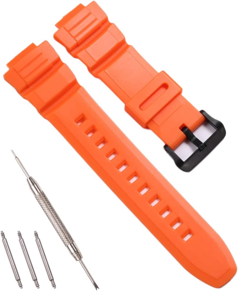 RCNZWQB Resin Replacement Watch Band for Casio MCW-100H WS-220 HDD-S100 Men's Rubber Strap Waterproof 16mm Casual Wristband