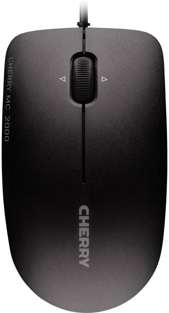 CHERRY MC 2000, Wired Mouse in Standard Size, Symmetrical Design for Right and Left-Handers, 3 Buttons, 1600 Dpi, Tilt Wheel, GS Approval, Black