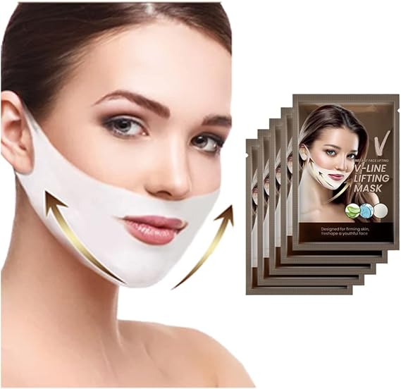 V Line Lifting Mask Double Chin Reducer, V Line Lifting Mask, Face Mask V Shape, Intense Lifting Double Layer Mask, Instant Lift Chin Mask, For Lifting And Firming the Face (5 pcs)
