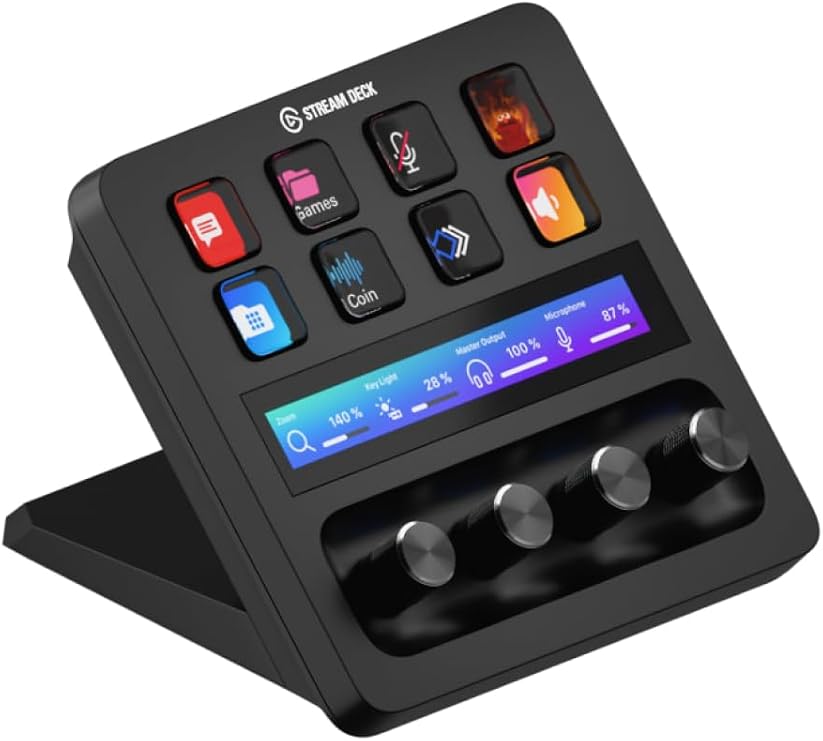 Elgato Stream Deck +, Audio Mixer, Live Production and Studio Controller for Content Creators, Streaming, Broadcasting, Gaming, with Customizable Touch Strip, dials and LCD Keys, Works