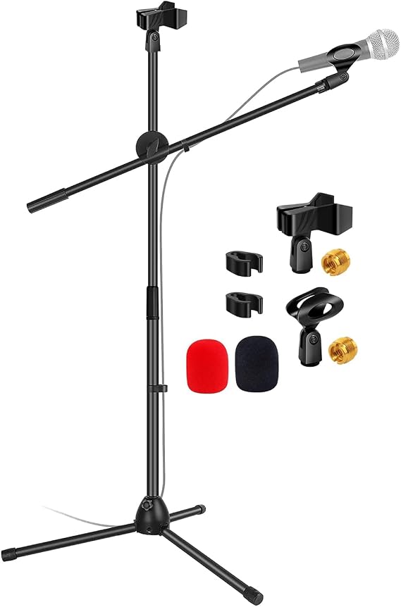 5 Core Mikrofon Standı Zemin Evrensel Yüksekliği Ayarlanabilir Tripod Mikrofon Standları 2 Mikrofon Tutar w Uzayan Teleskopik Bom Kolu Katlanabilir Taşınabilir Sahne Üzerinde Stüdyo için Siyah - MS