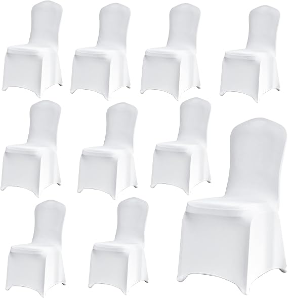 10 Stretch Spandex Chair Covers – Adjustable and Washable – Protective and Removable – for Weddings, Banquets, Parties and Events (White)