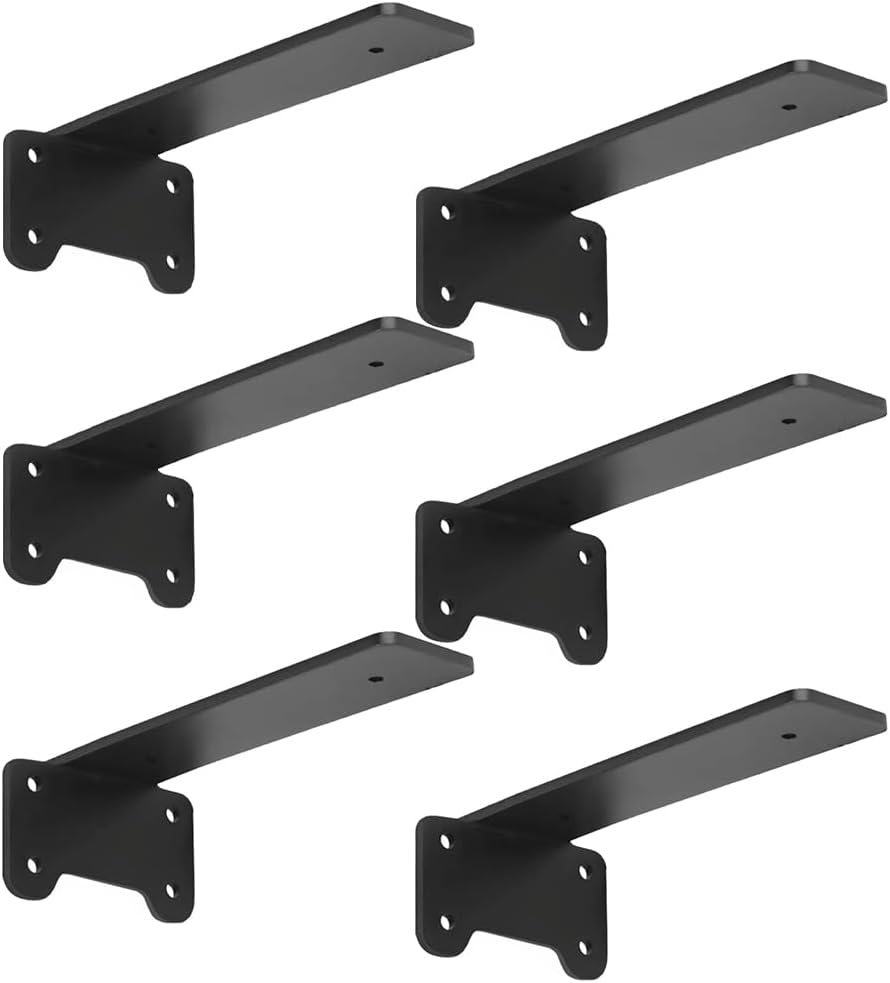 Floating Shelf Bracket, 10-Inch Hidden Shelves Hardware, Cast Iron L Brackets, Rustic Industrial Black Metal Wall Shelving Supports(6, 10 inch)