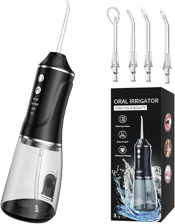 Advanced Cordless Water Flosser Oral Irrigator, Portable Oral Irrigator with 380ML Large Tank, 4 Jet Tip & 3 Modes,IPX7 Waterproof Electric Flosser for Braces, Gum Care Travel Home