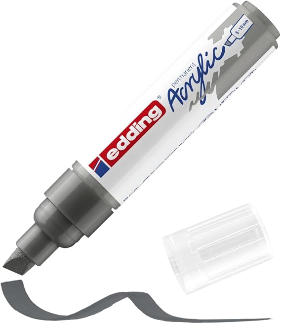 Edding 5000 akrilik markör geniş - gri - 1 su geçirmez akrilik boya kalemi - keski ucu 5-10 mm - tuval üzerine çizim için akrilik boya kalemi, sanat kağıdı ve ahşap