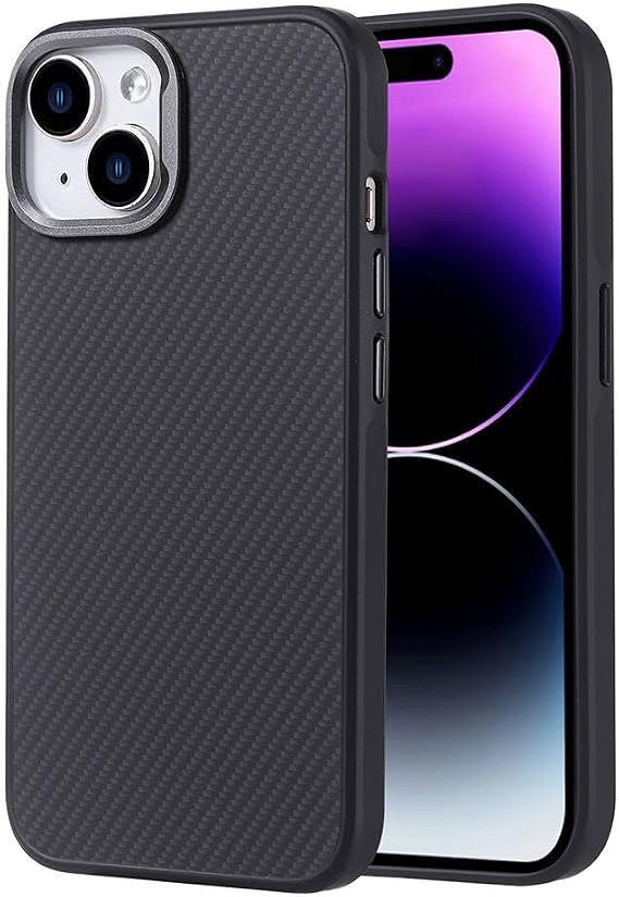 Coverzone iPhone 15 ile uyumlu Karbon Fiber Görünümlü Z-Flow Yüksek Kalite Desenli MagSafe ile uyumlu Lüx Kılıf - Siyah